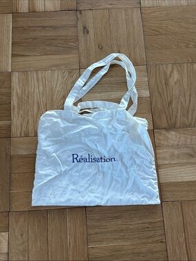 Realisation Par White Canvas Tote with Navy Logo